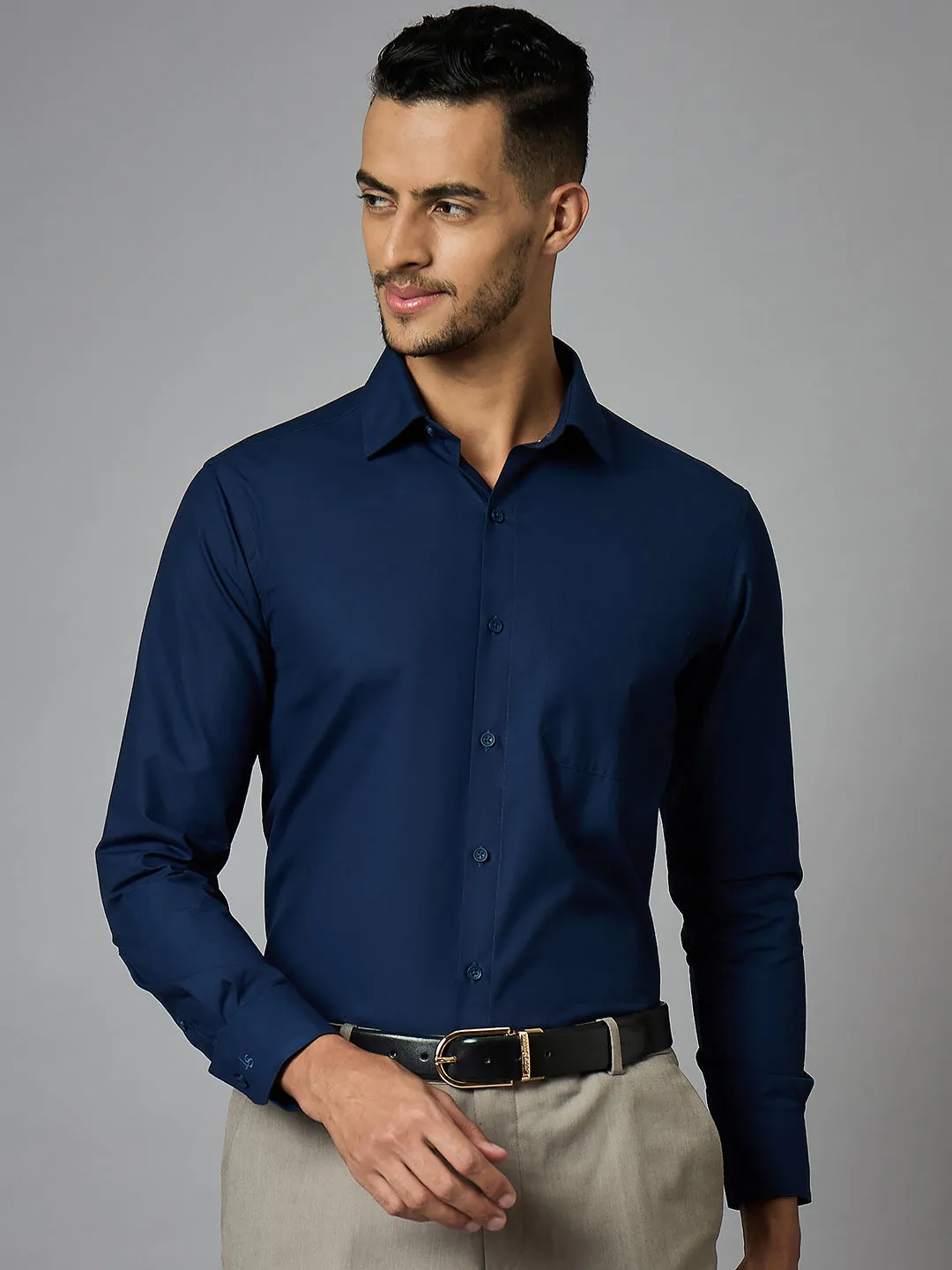 Men's Solid Navy Full Sleeves Regular Fit Formal Shirt