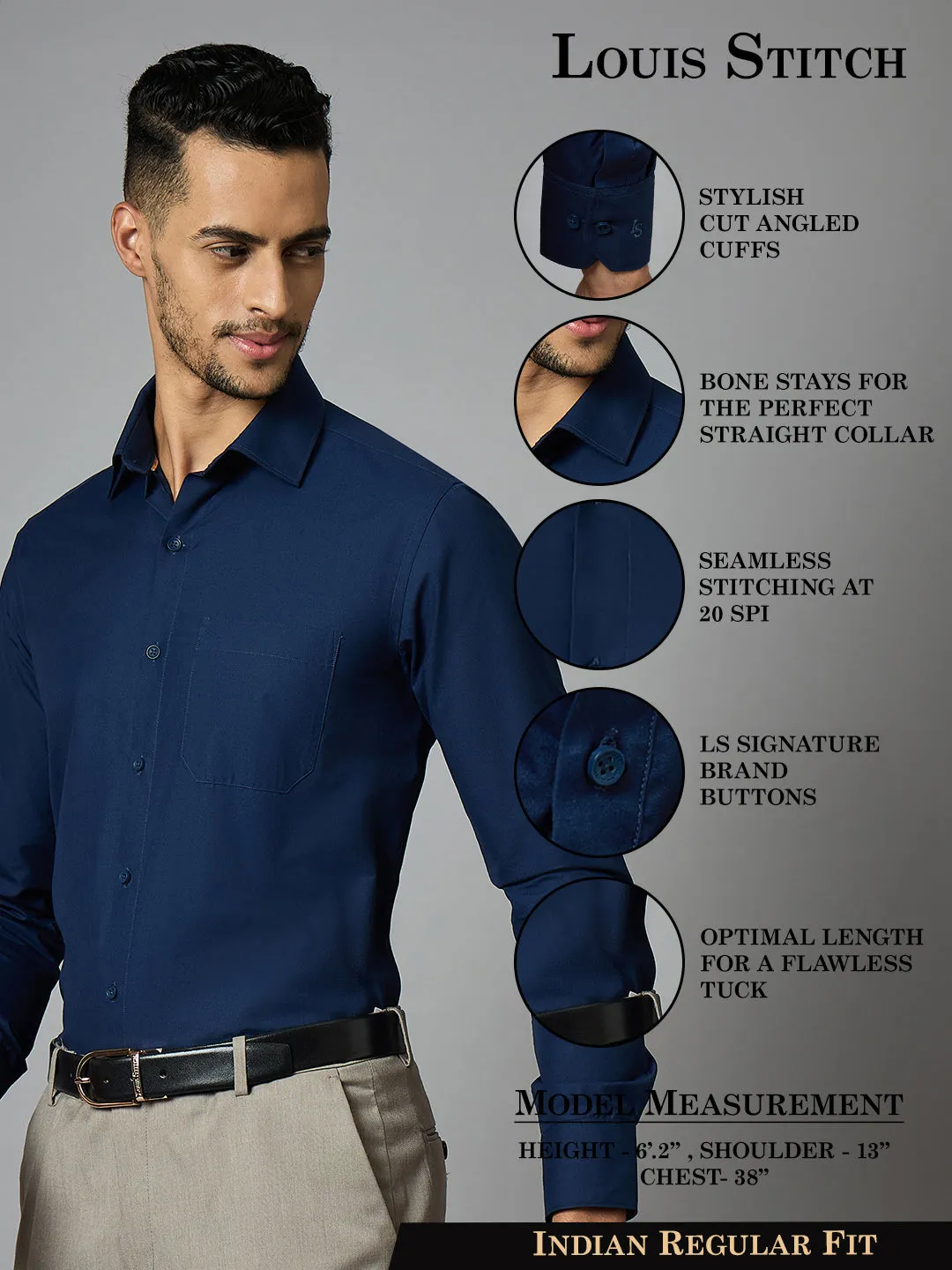 Men's Solid Navy Full Sleeves Regular Fit Formal Shirt