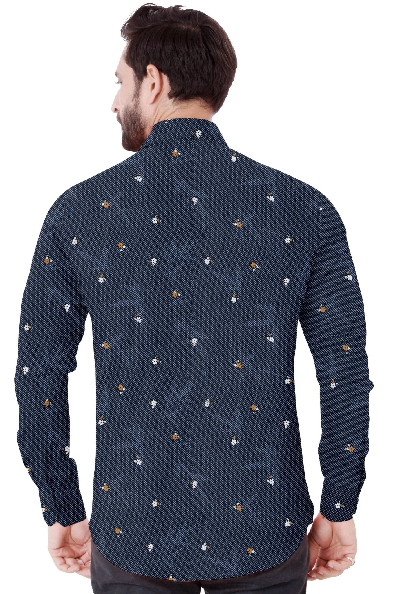 Navy Blue Printed Cotton Shirt