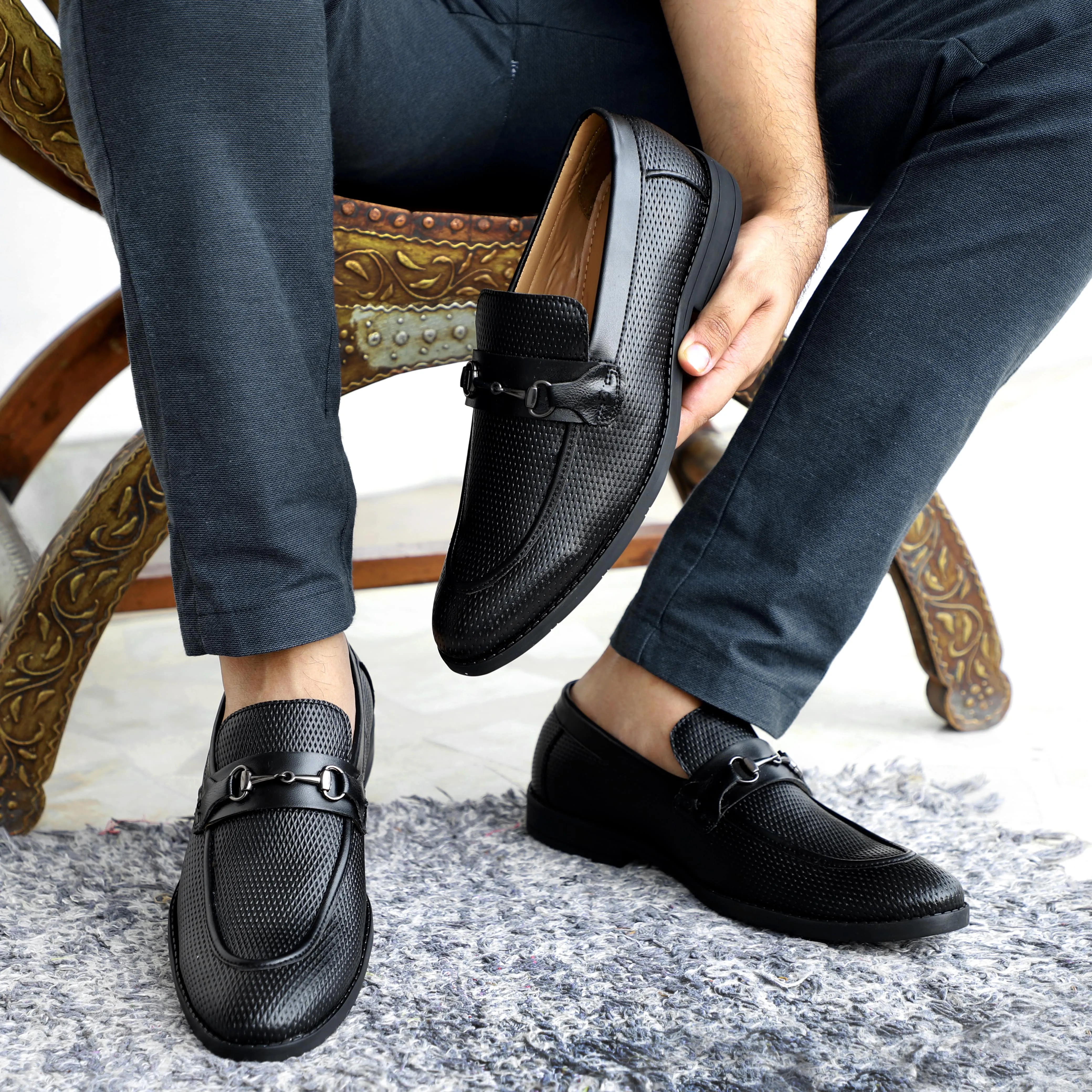 NICHE Black Braided Horsebit Loafers