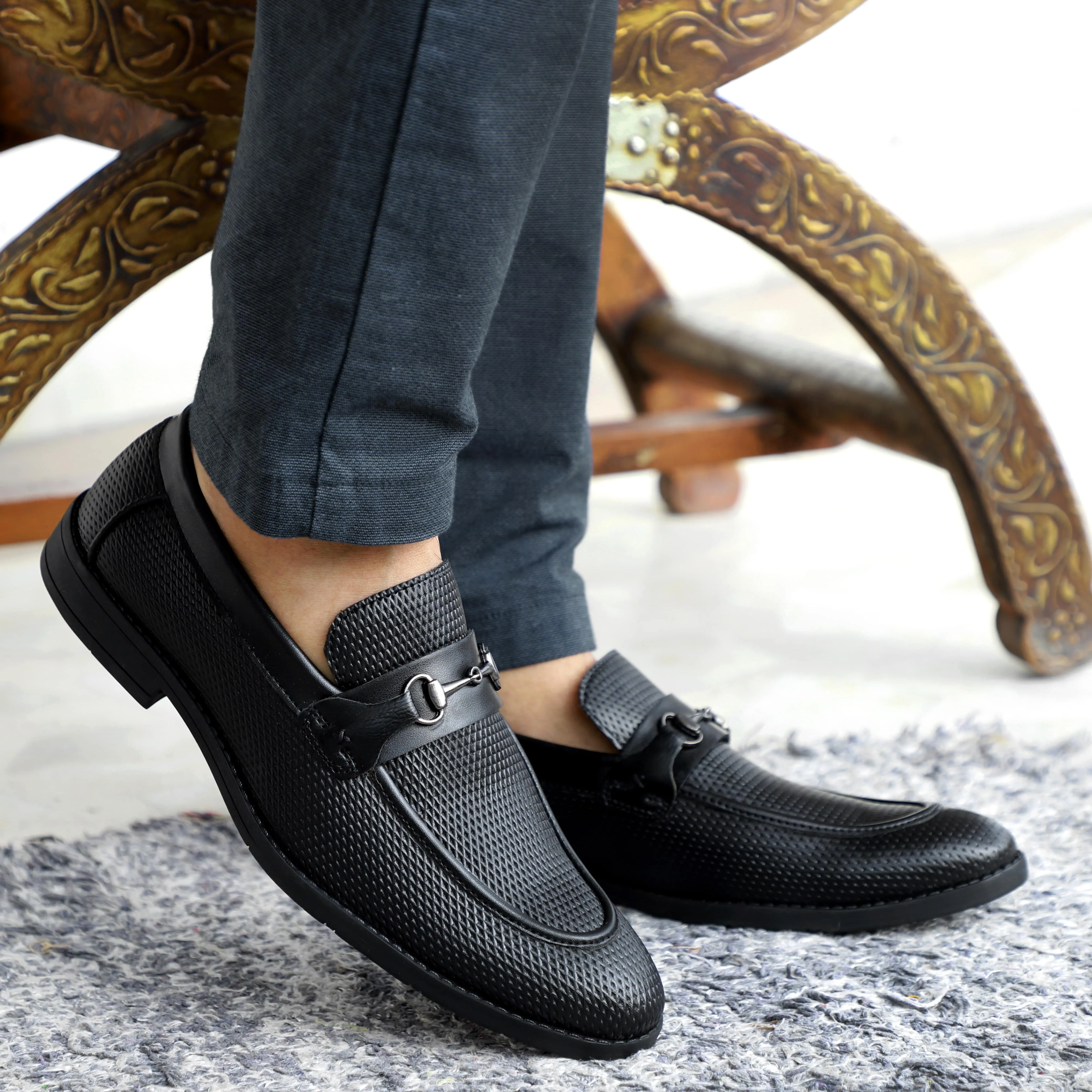 NICHE Black Braided Horsebit Loafers