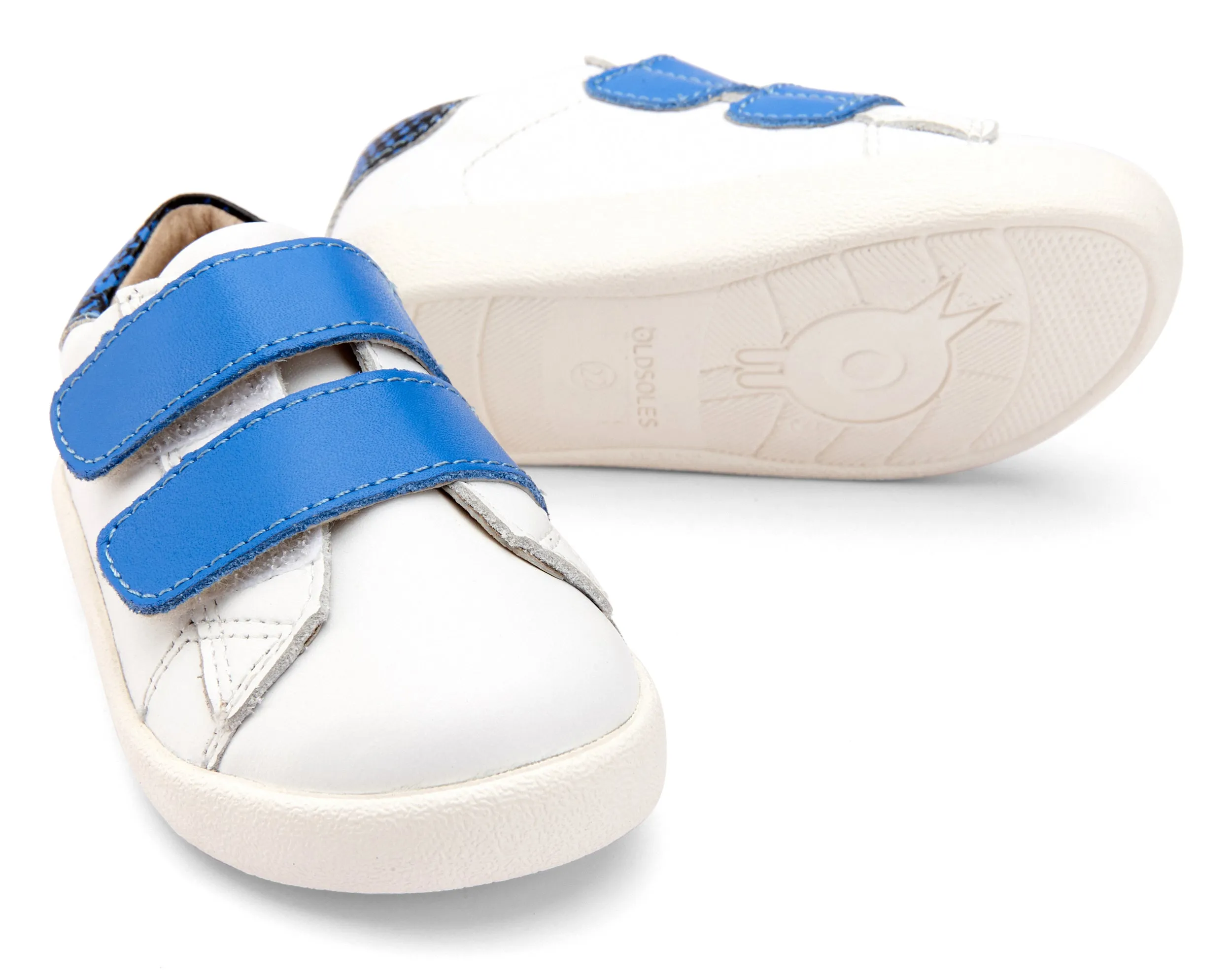Old Soles Boy's and Girl's Chime Shoes, Snow/Neon Blue Snake/Neon Blue