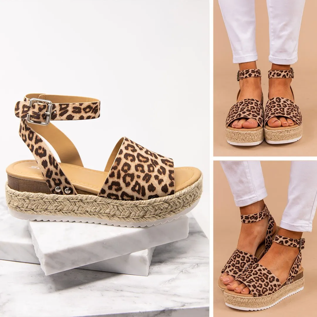 On Display Brown Leopard Espadrille Sandals