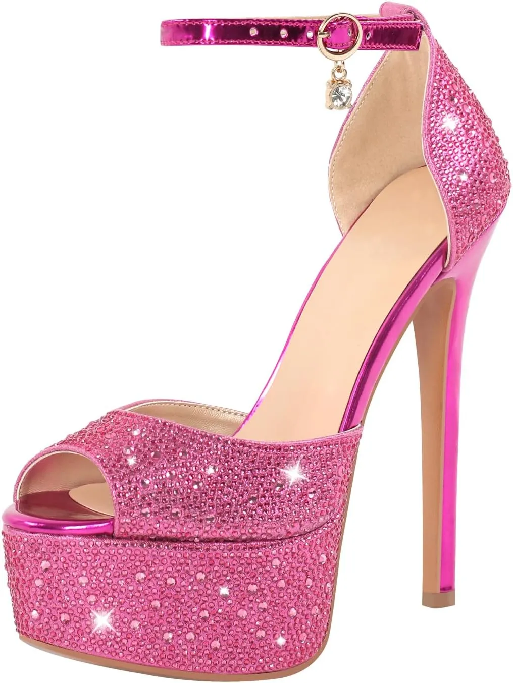 richealnini Women's Platform Sandals with Buckle Rhinestone Diamond Heel Sexy Super High Stiletto Heels