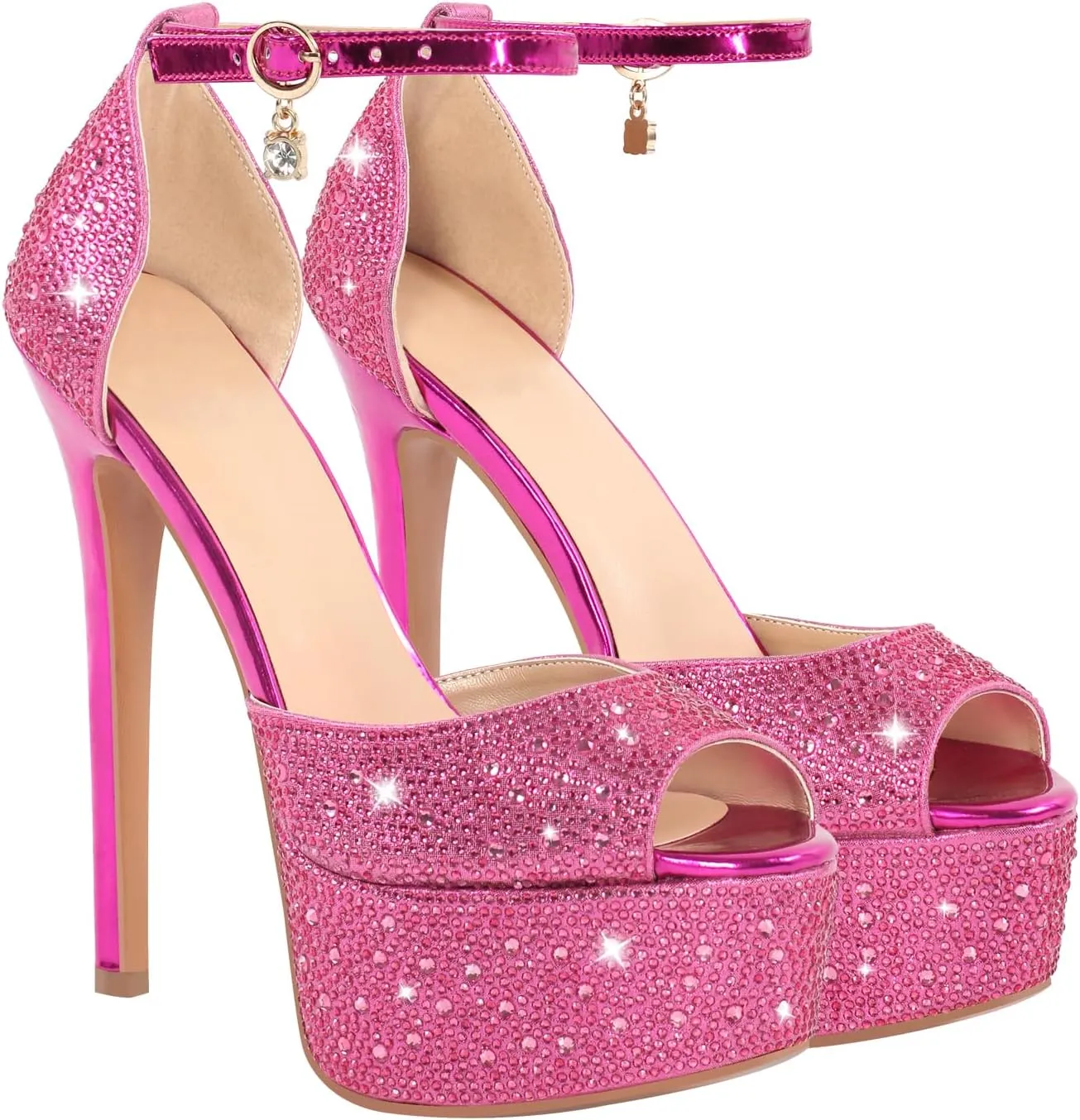 richealnini Women's Platform Sandals with Buckle Rhinestone Diamond Heel Sexy Super High Stiletto Heels