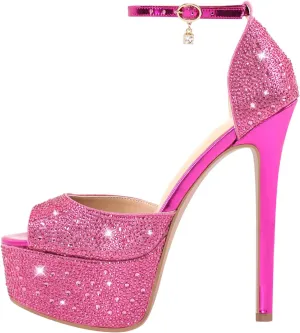 richealnini Women's Platform Sandals with Buckle Rhinestone Diamond Heel Sexy Super High Stiletto Heels