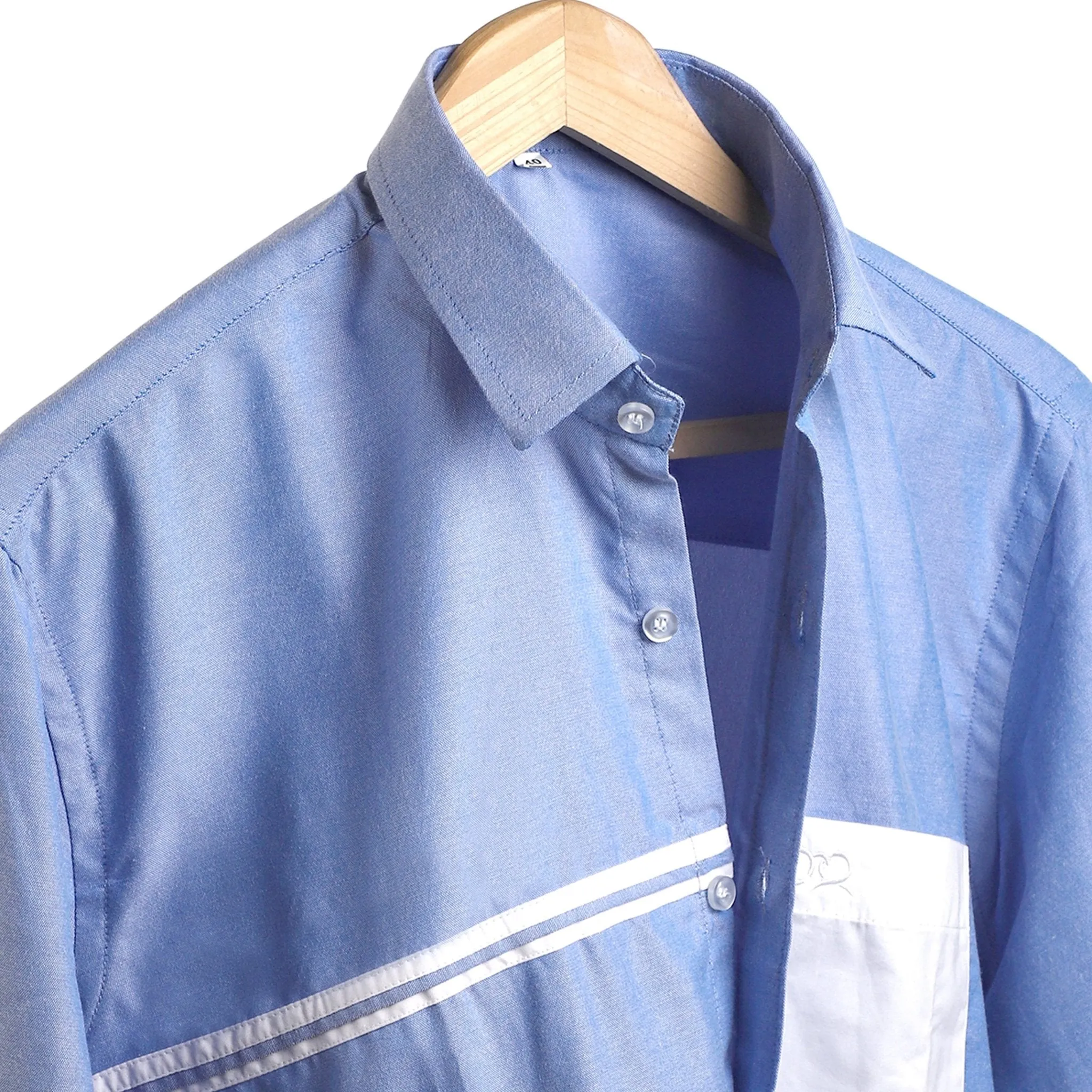Skylight Blue White Pocket Cotton Shirt