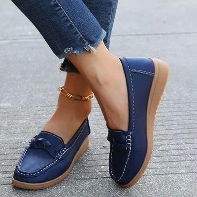 Slip On Weave Wedge Womens Heeled Loafers