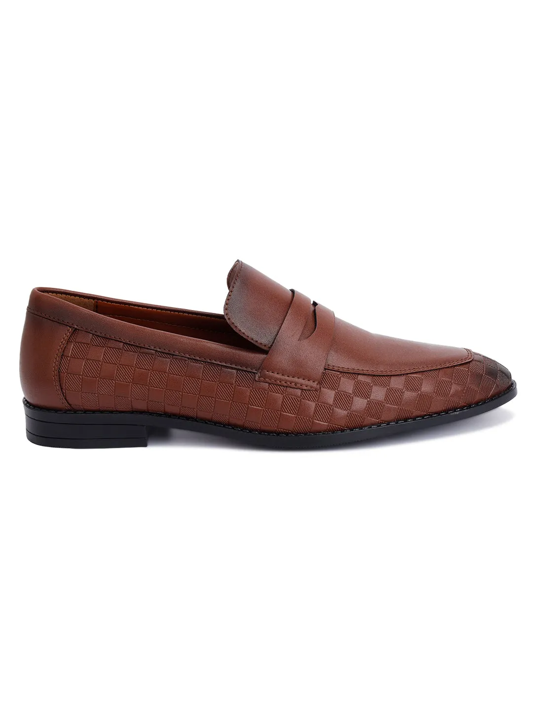Tan Handcrafted Embossed Moccasins Slipons
