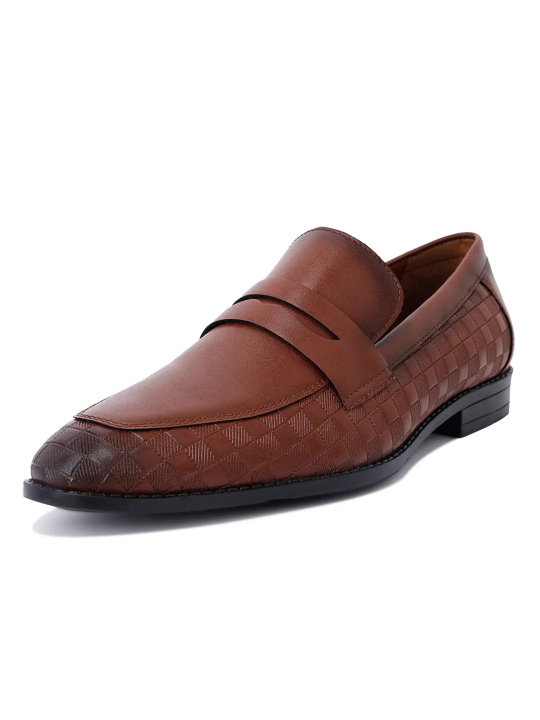 Tan Handcrafted Embossed Moccasins Slipons