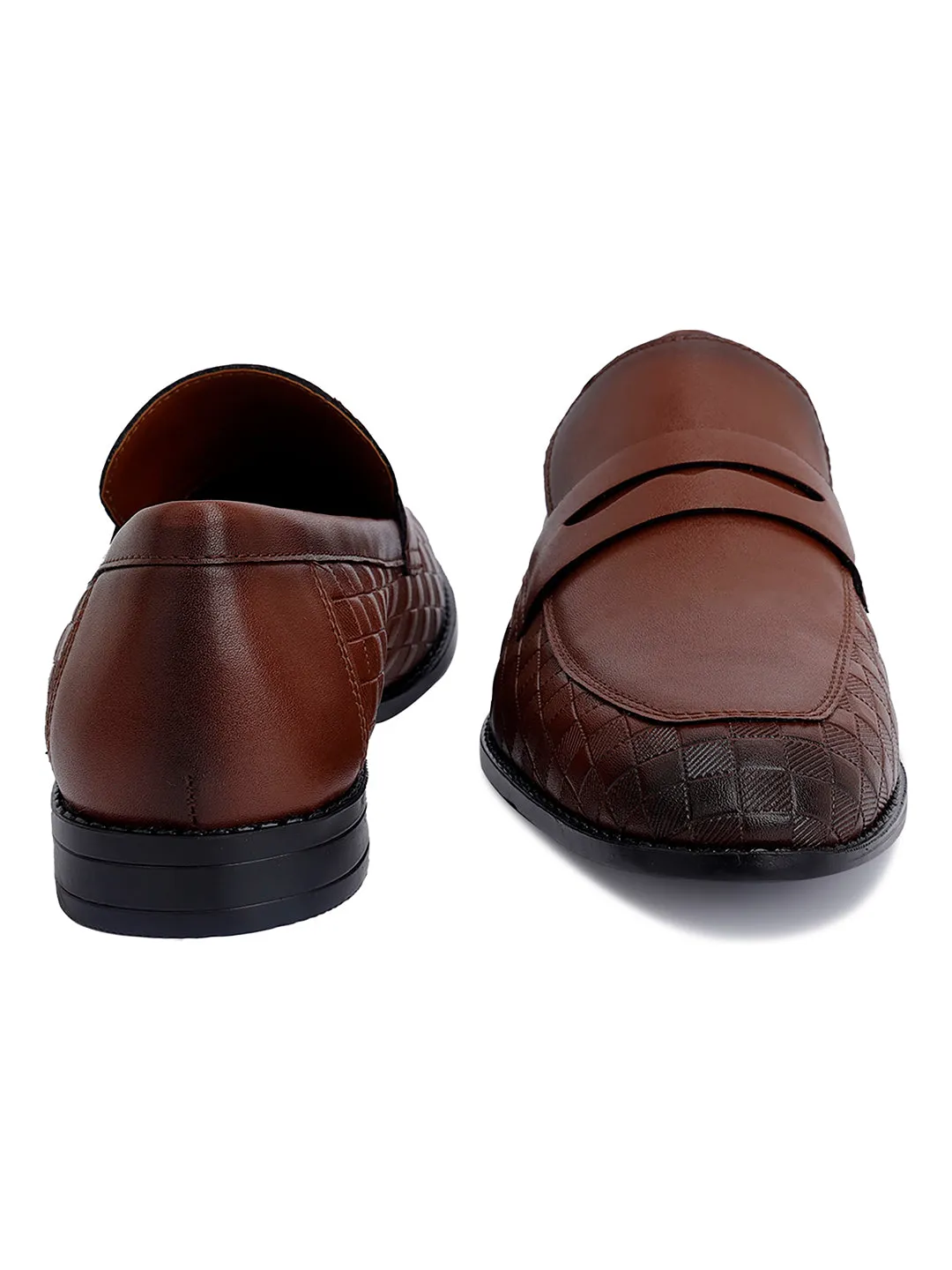 Tan Handcrafted Embossed Moccasins Slipons