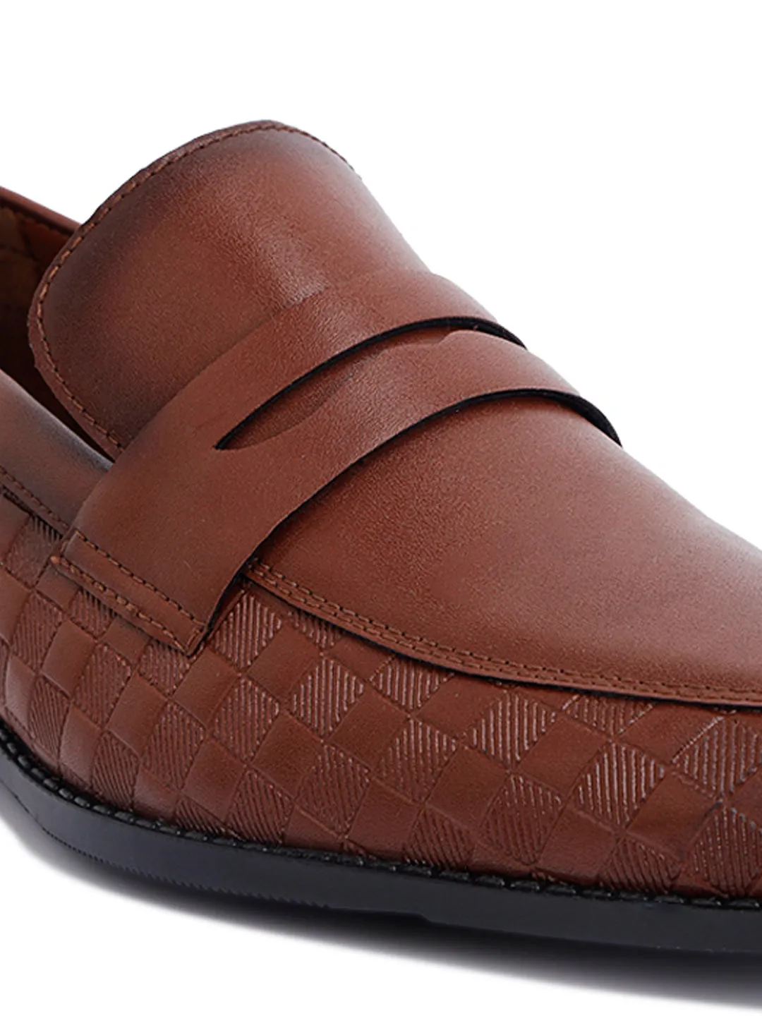 Tan Handcrafted Embossed Moccasins Slipons