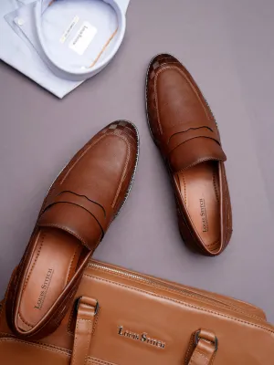 Tan Handcrafted Embossed Moccasins Slipons