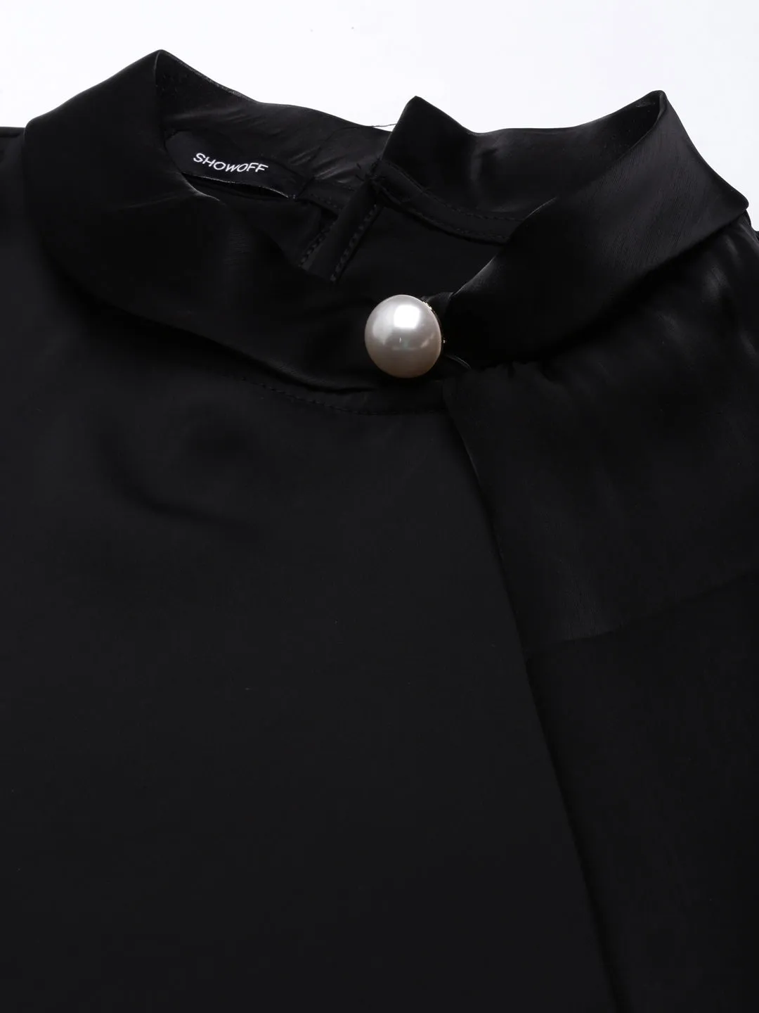 Women Solid Shirt Style Black Top