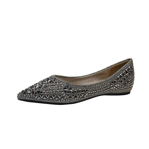 Women's Fashionable Pointed Toe Rhinestone Flat Shoes 09028557S