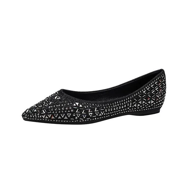 Women's Fashionable Pointed Toe Rhinestone Flat Shoes 09028557S