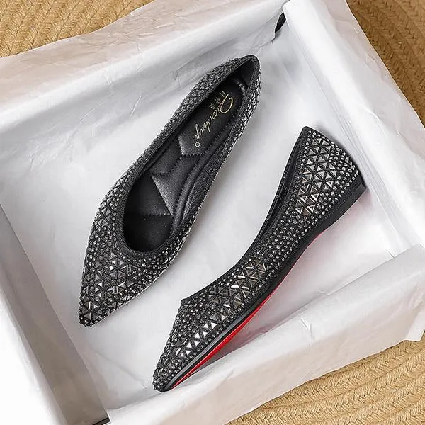 Women's Fashionable Pointed Toe Rhinestone Flat Shoes 09028557S