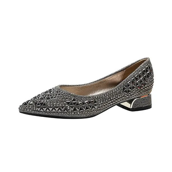Women's Fashionable Pointed Toe Rhinestone Flat Shoes 09028557S