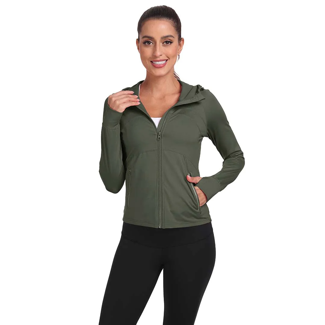 Women's Hooded Fleece Stretch Top Pocket Sweatshirt