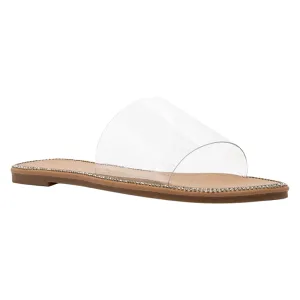Women's One Band Flat Sandals Open Toe Slip On Clear