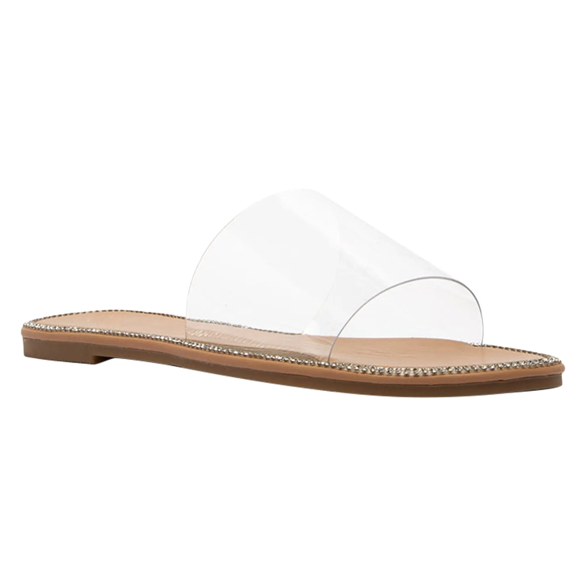 Women's One Band Flat Sandals Open Toe Slip On Clear