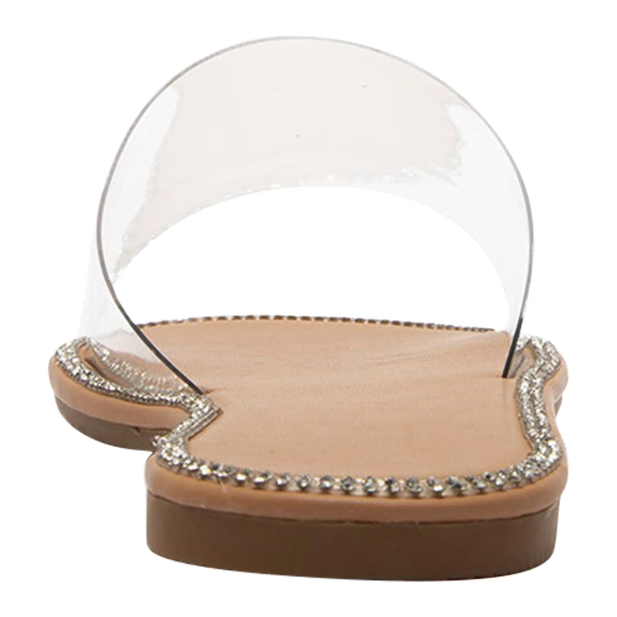 Women's One Band Flat Sandals Open Toe Slip On Clear
