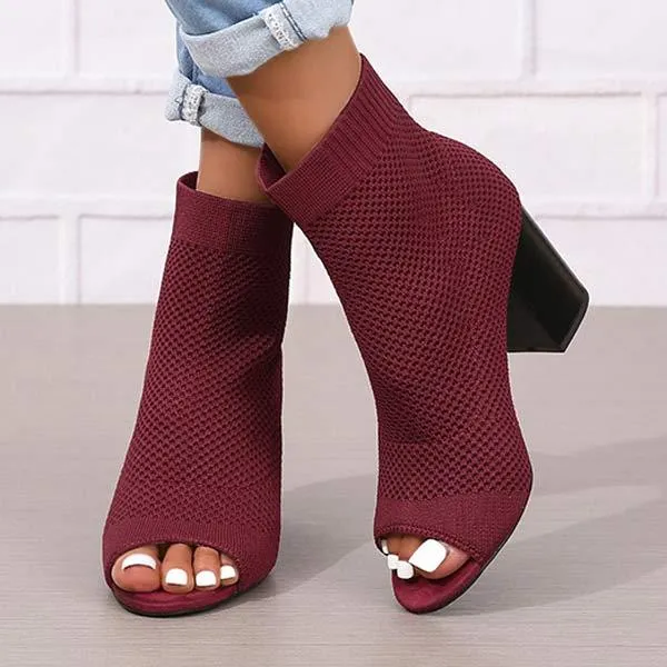 Women's Peep Toe High Heel Knitted Sandals 02614177C