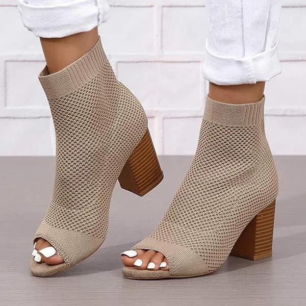 Women's Peep Toe High Heel Knitted Sandals 02614177C