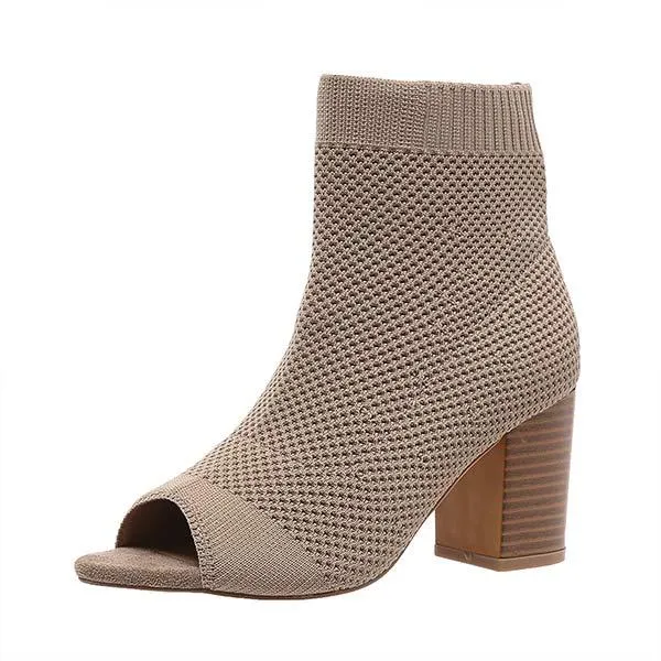 Women's Peep Toe High Heel Knitted Sandals 02614177C