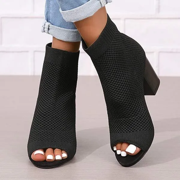 Women's Peep Toe High Heel Knitted Sandals 02614177C