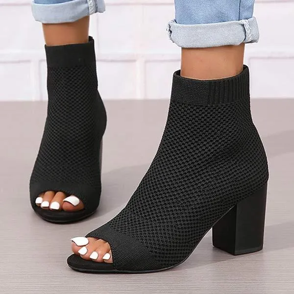 Women's Peep Toe High Heel Knitted Sandals 02614177C
