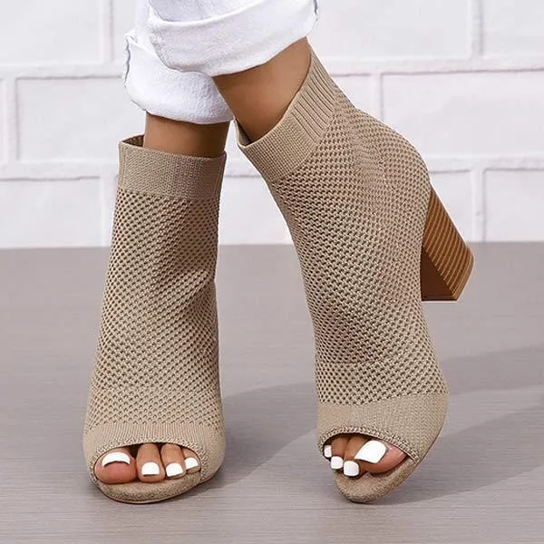 Women's Peep Toe High Heel Knitted Sandals 02614177C