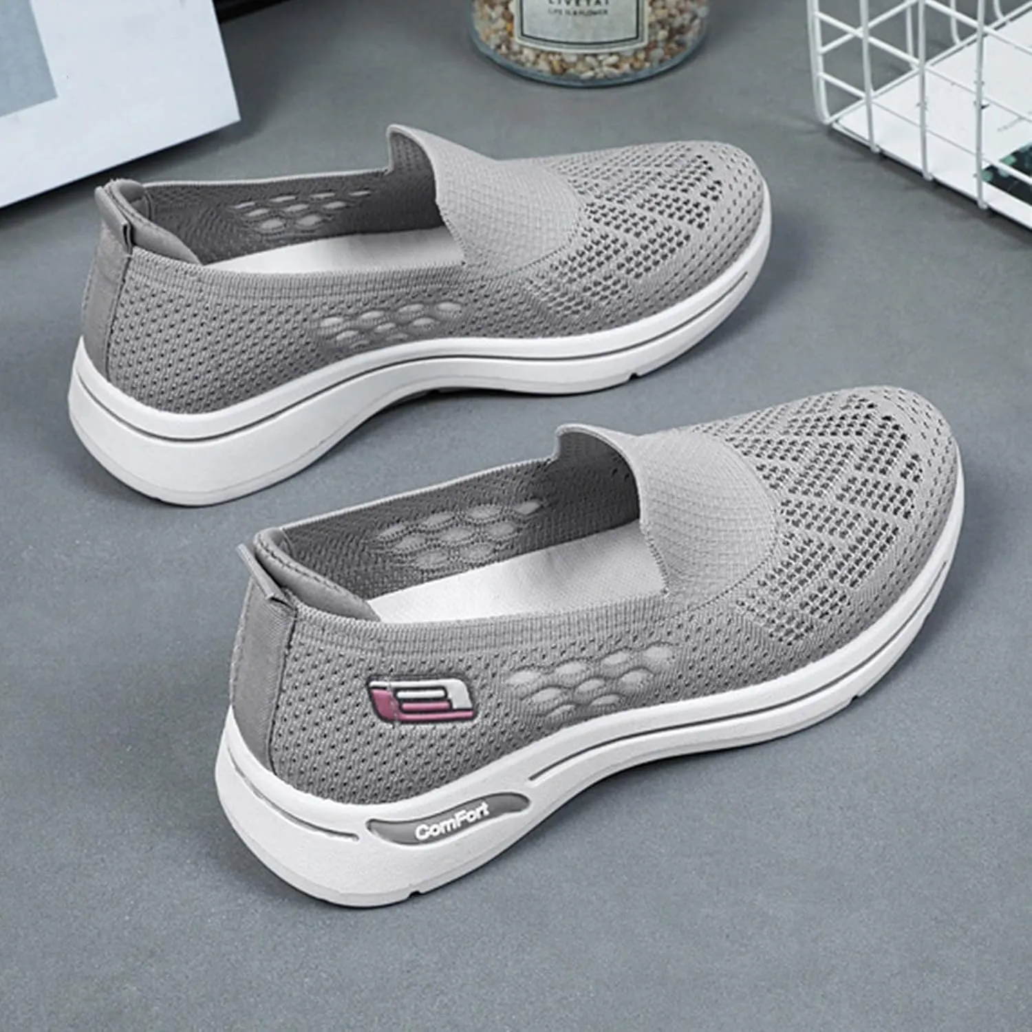 Womens Summer Shoes Woven Orthopedic Breathable Soft Sole Shoes Anti-Skid Sports Shoe Slip On Diabetic Foam Sneakers Mesh Up Sneaker for Arch Support