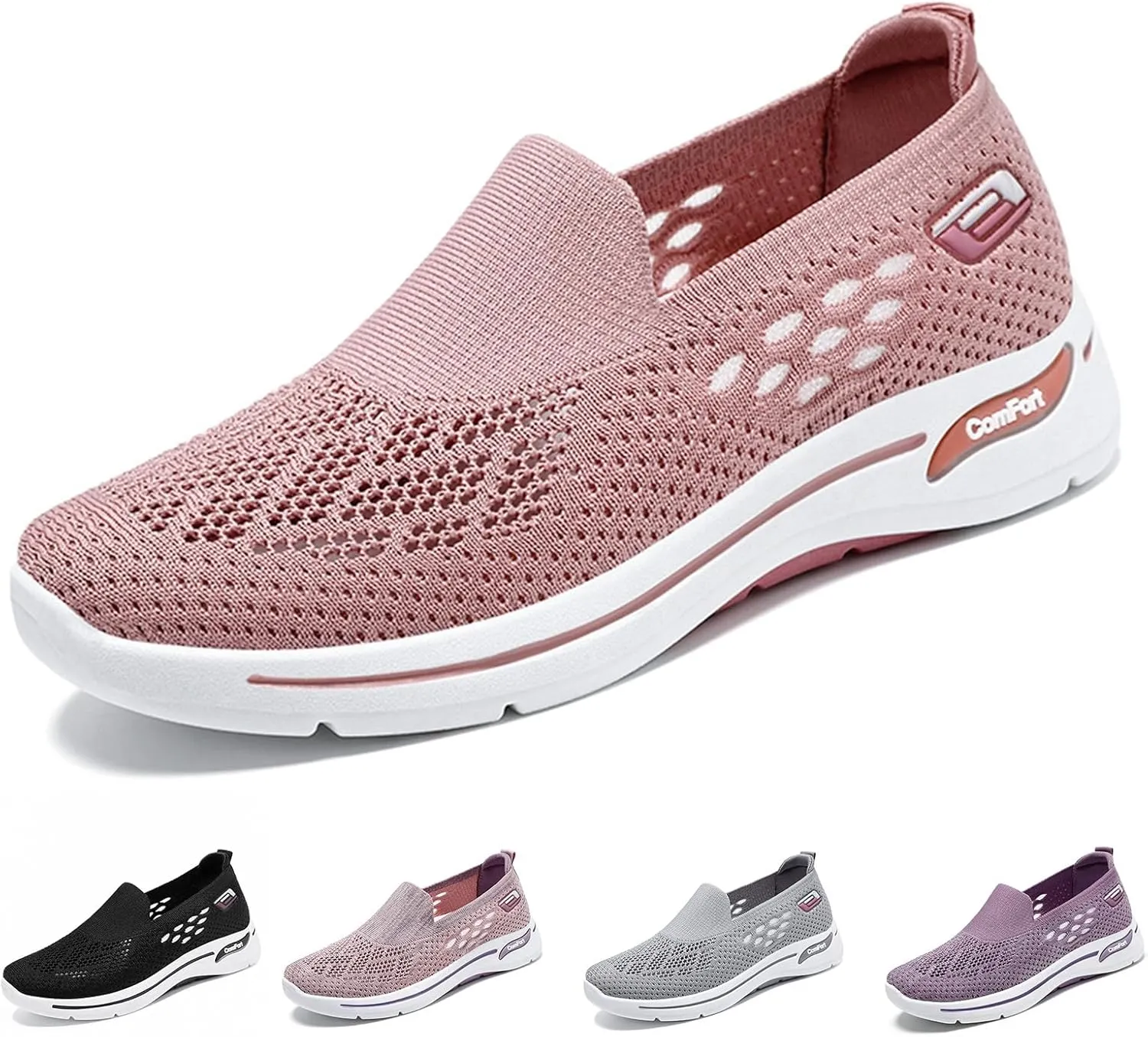 Womens Summer Shoes Woven Orthopedic Breathable Soft Sole Shoes Anti-Skid Sports Shoe Slip On Diabetic Foam Sneakers Mesh Up Sneaker for Arch Support
