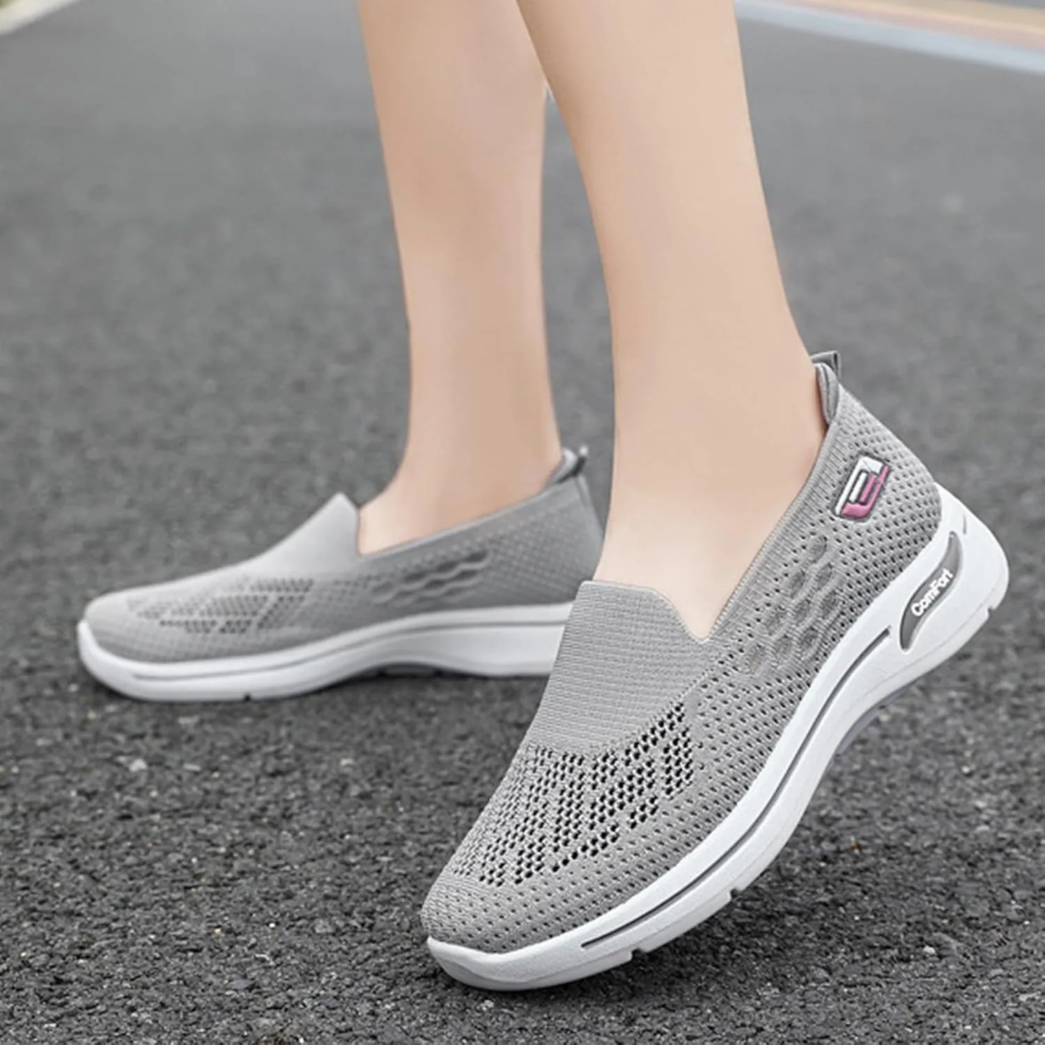 Womens Summer Shoes Woven Orthopedic Breathable Soft Sole Shoes Anti-Skid Sports Shoe Slip On Diabetic Foam Sneakers Mesh Up Sneaker for Arch Support