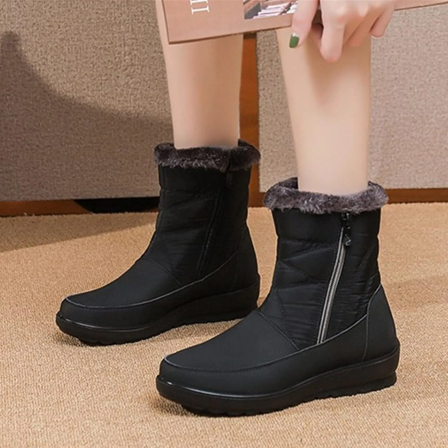 Womens Waterproof Winter Boots with Arch Support Wide Width Snow Boot Women Wide Women Winter Boots Slip on 8.5 Wide Snow Boots for Women with Zipper Women 9 Wide Winter Boot